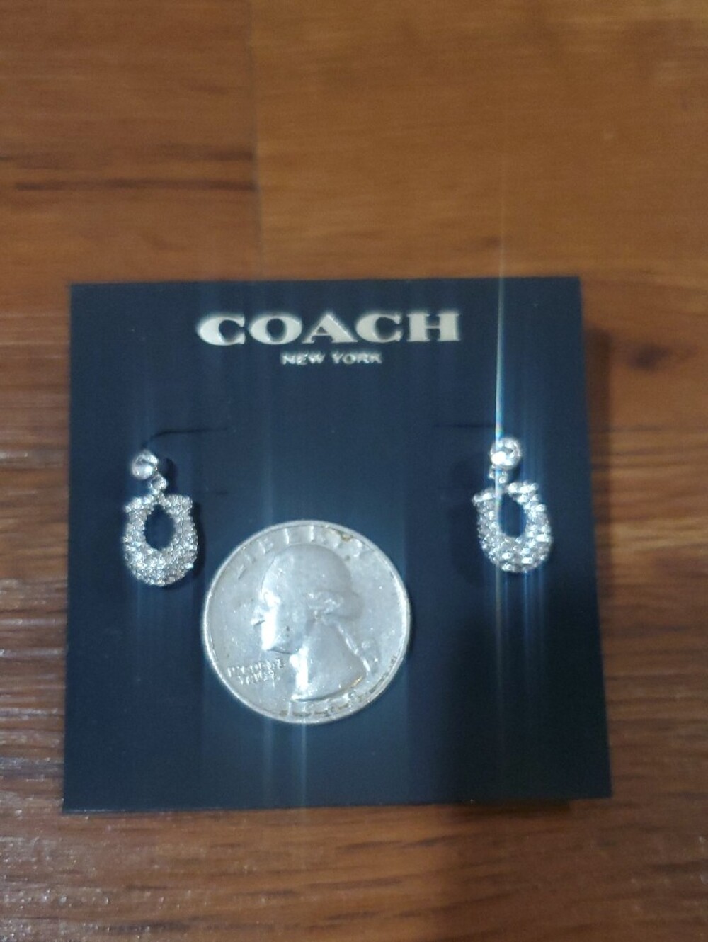 COACH Silver Crystal Open Loop Stud Earrings - Picture 6 of 7